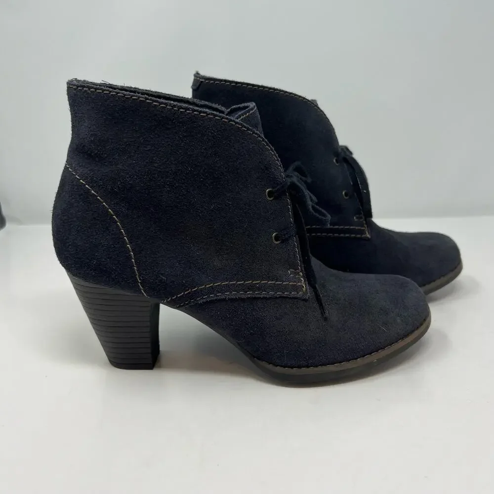 Clarks Booties Women's 8.5M Dark Blue Suede Leather Lace-Up Heel Preppy Romantic - Picture 6 of 11